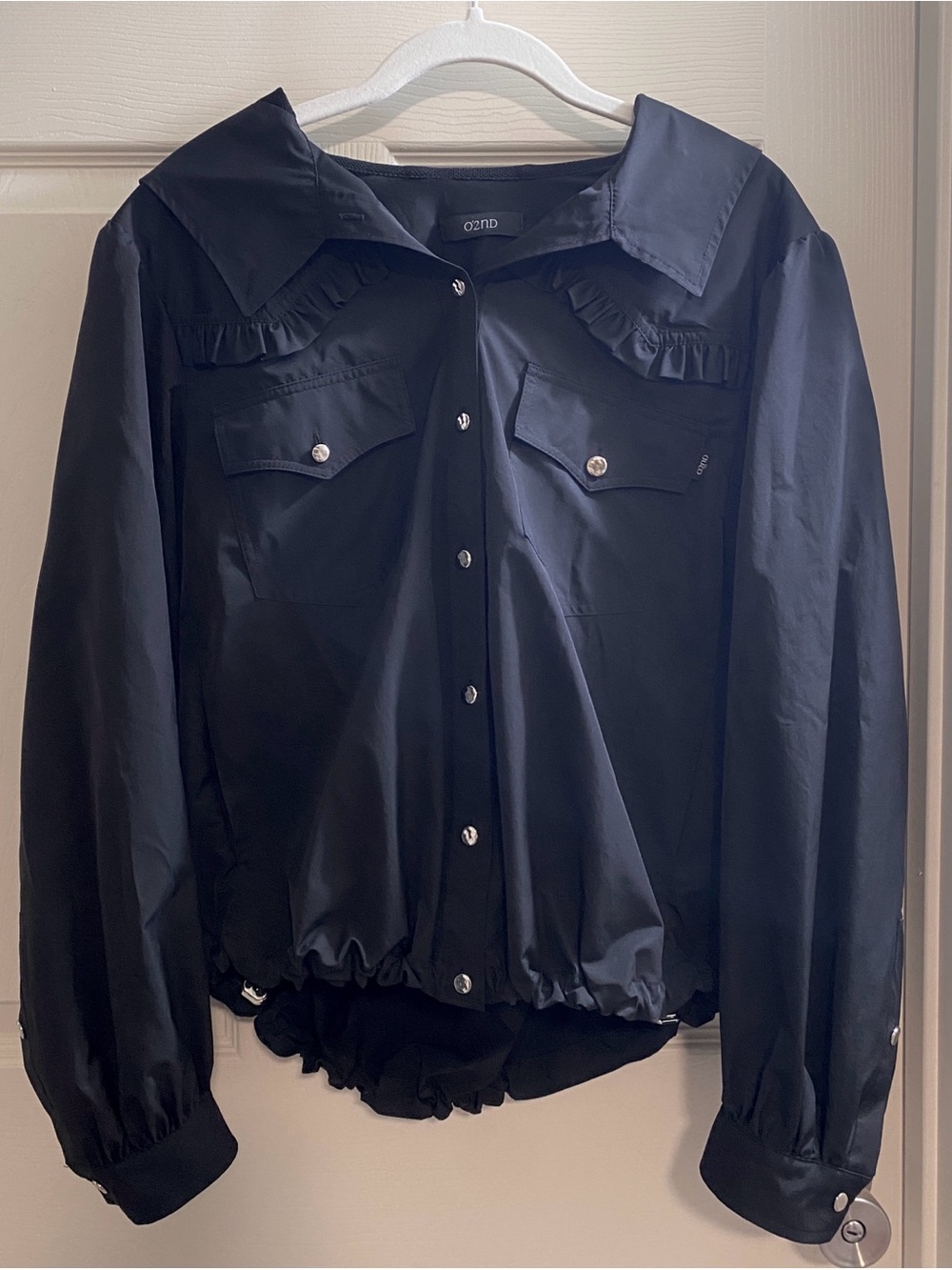 O'2nd Black Ruffle-Trim Button-Front Jacket